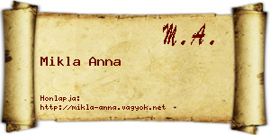 Mikla Anna névjegykártya